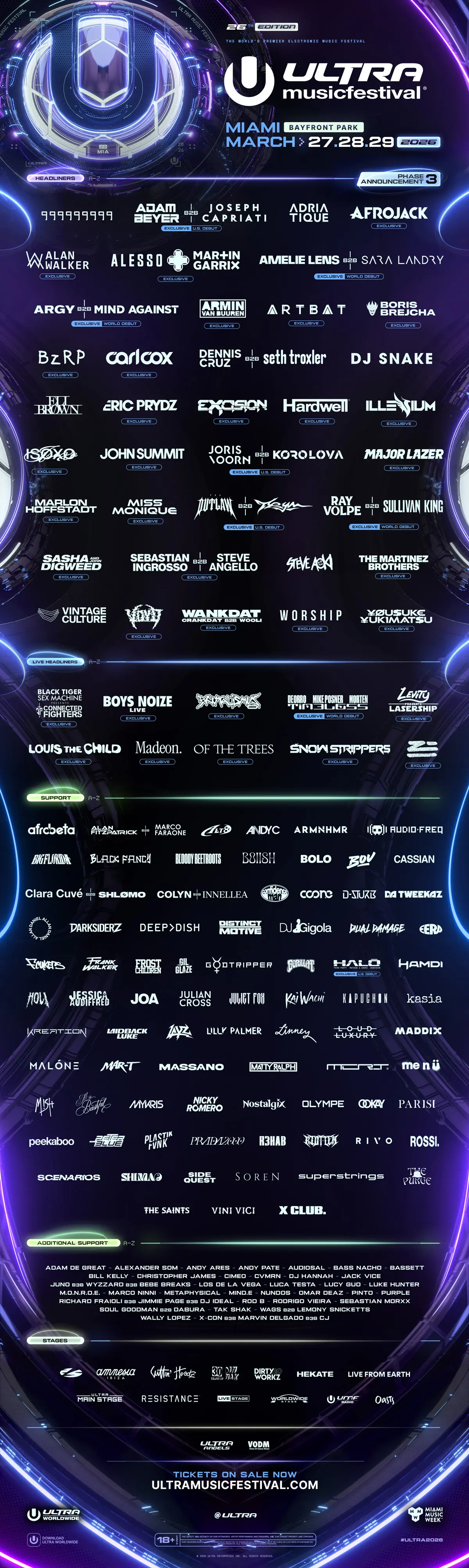 ULTRA Music Festival Miami 2026 Full Lineup