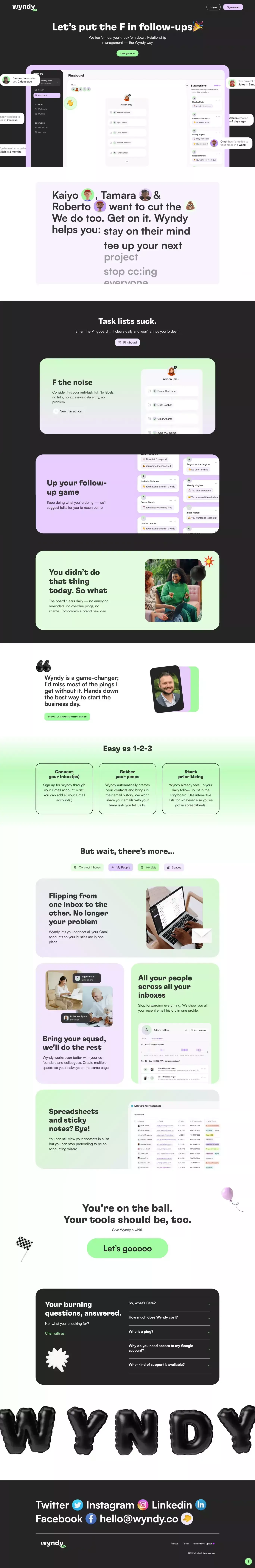 Wyndy landing page screenshot showcasing Tech and AI design