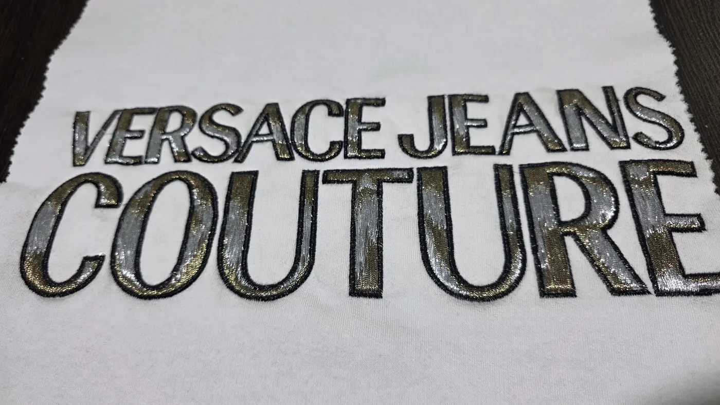 Close-up detail of embroidered