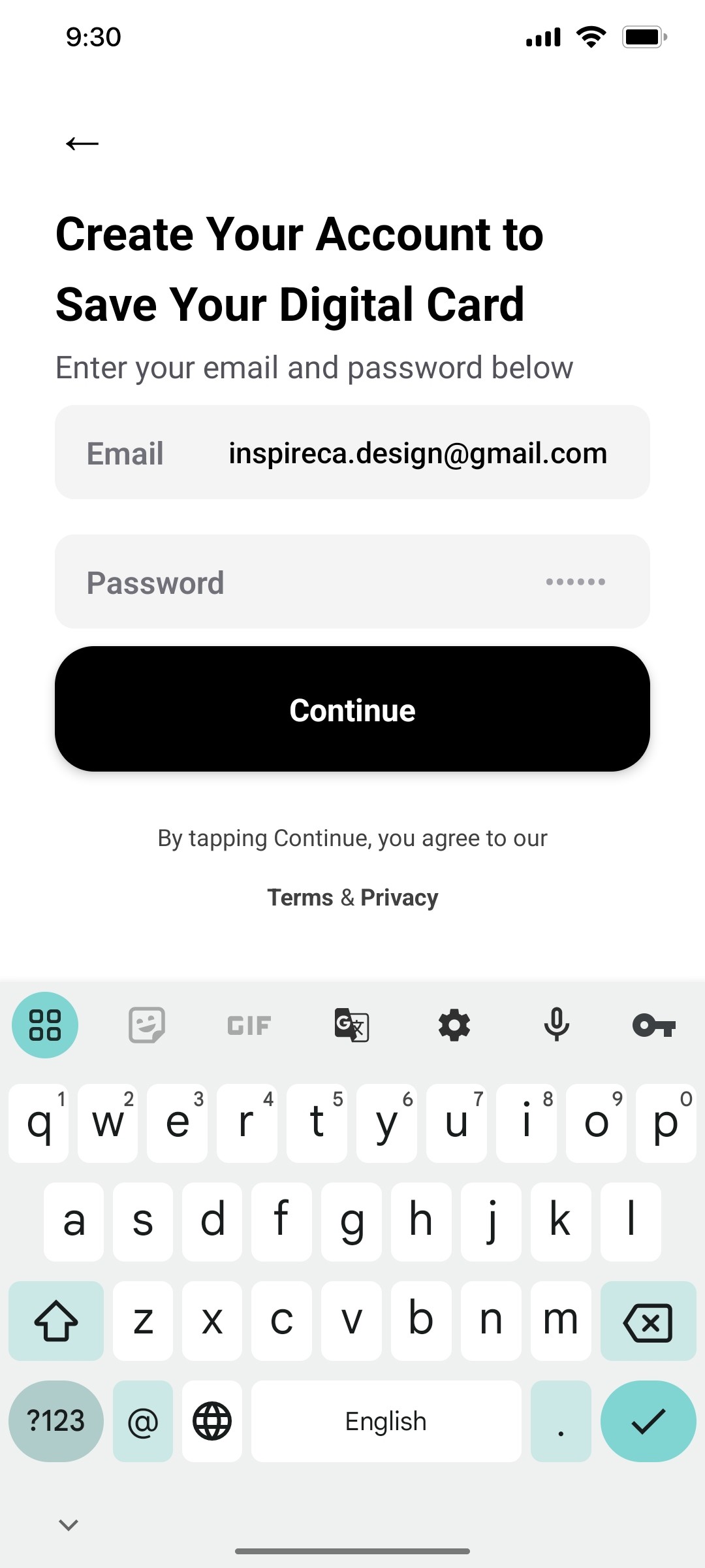 Popl Create Your Account Screen