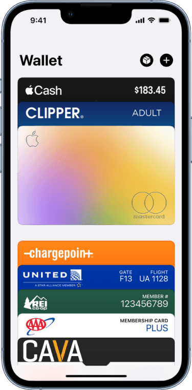 Image of the home screen of the Apple wallet.