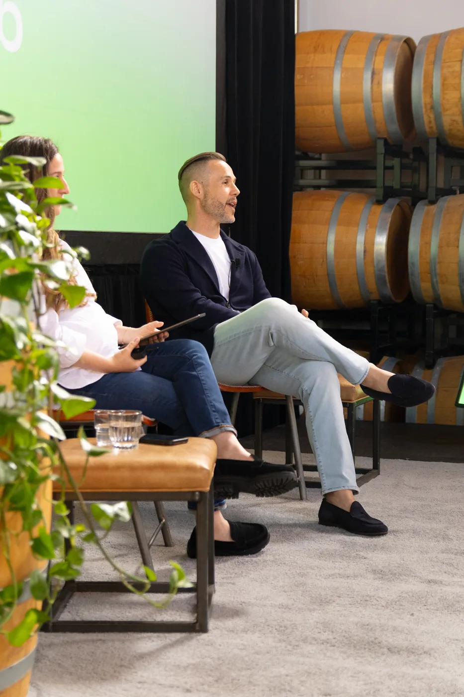 A fireside chat on stage