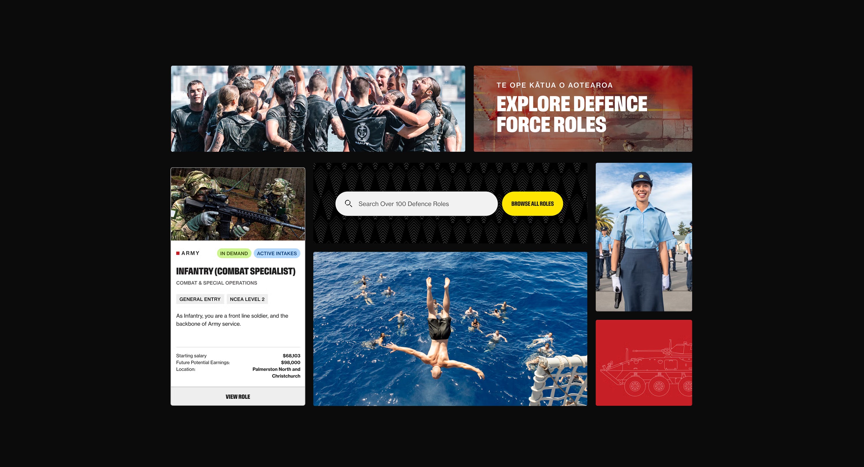 Bento Style Layout of UI Elements from NZDF Careers Website