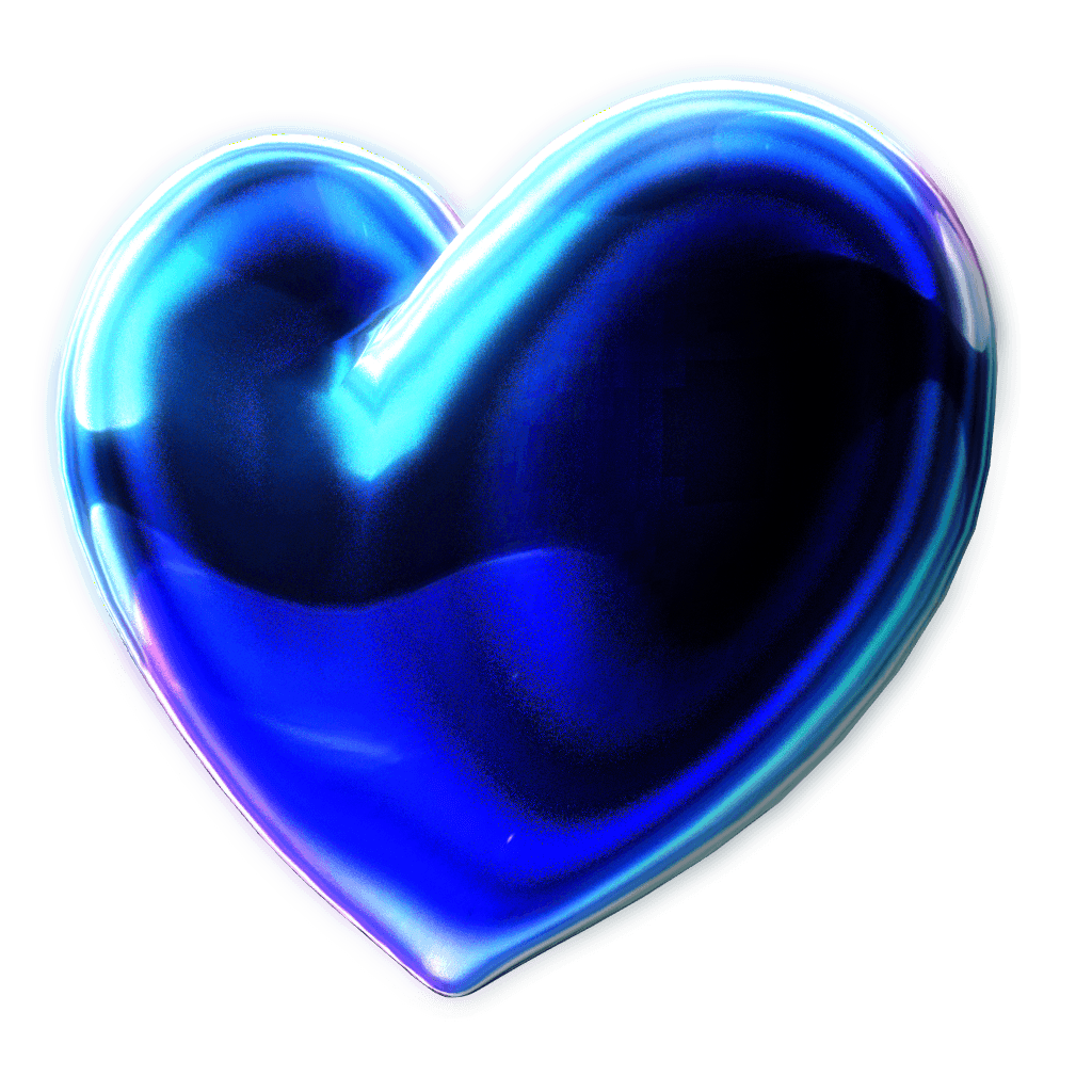 3D Heart in Glassy Blue Color