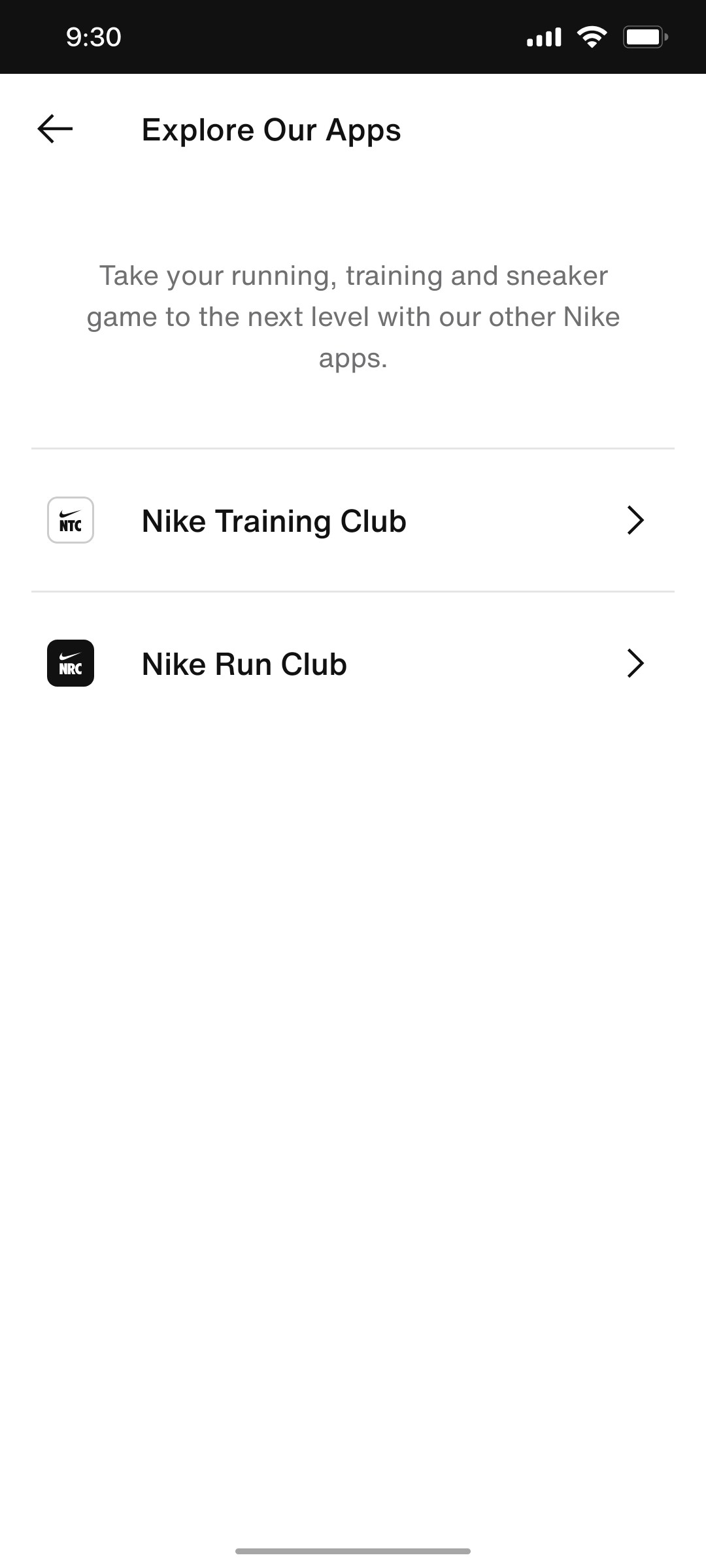 Nike App Explore Our Apps Screen