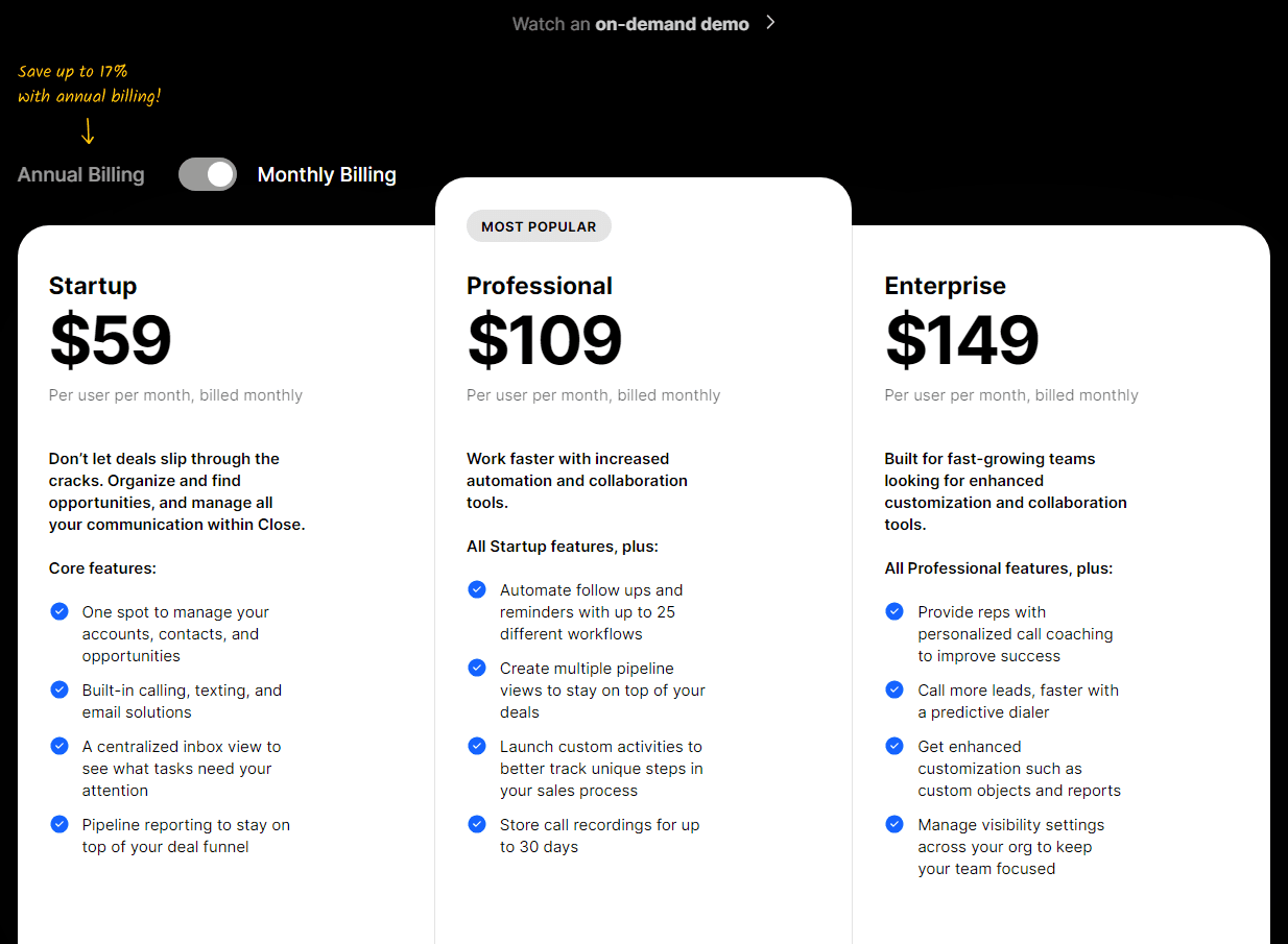 Close Pricing and Plans