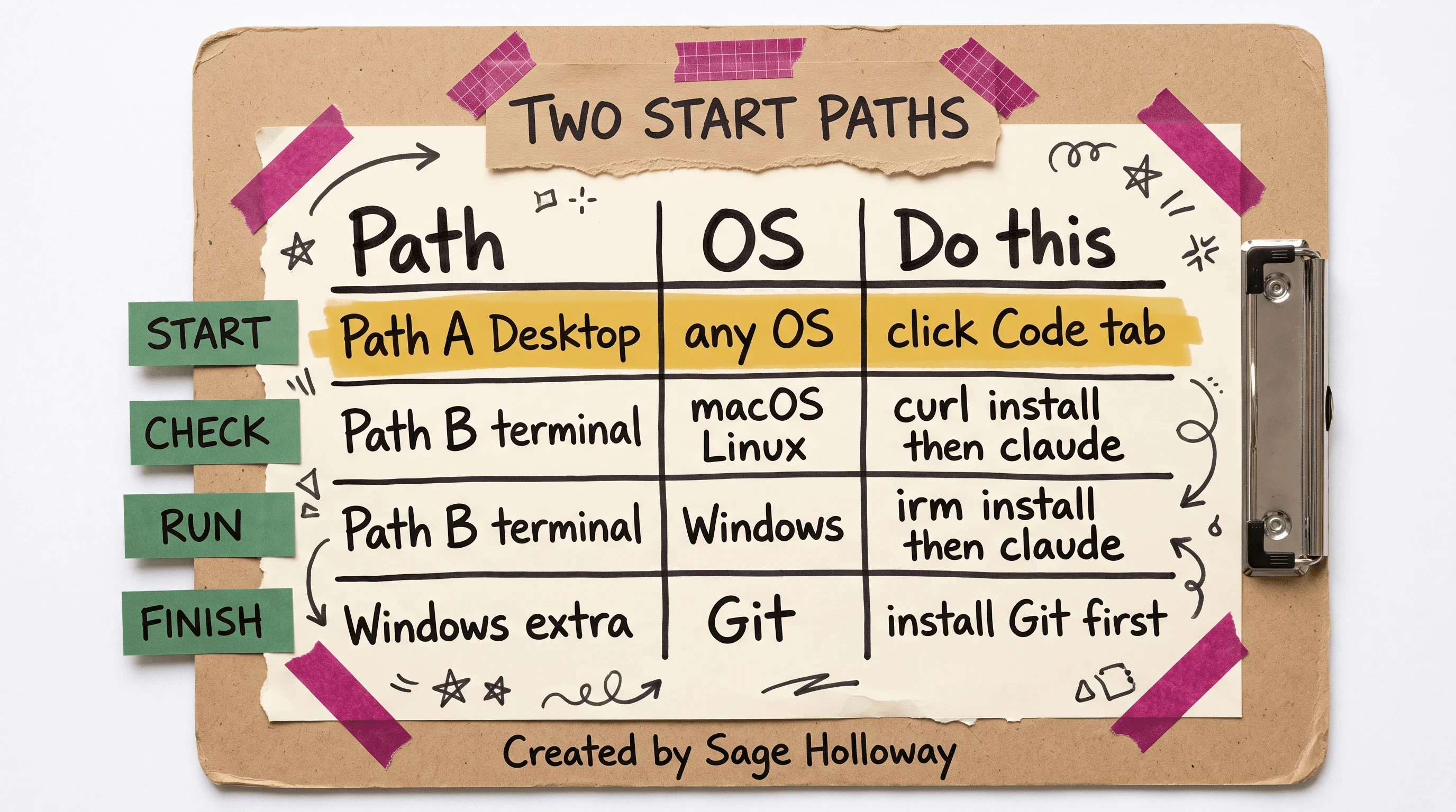 Table of Desktop Code tab versus terminal install on macOS Linux and Windows for Claude Code