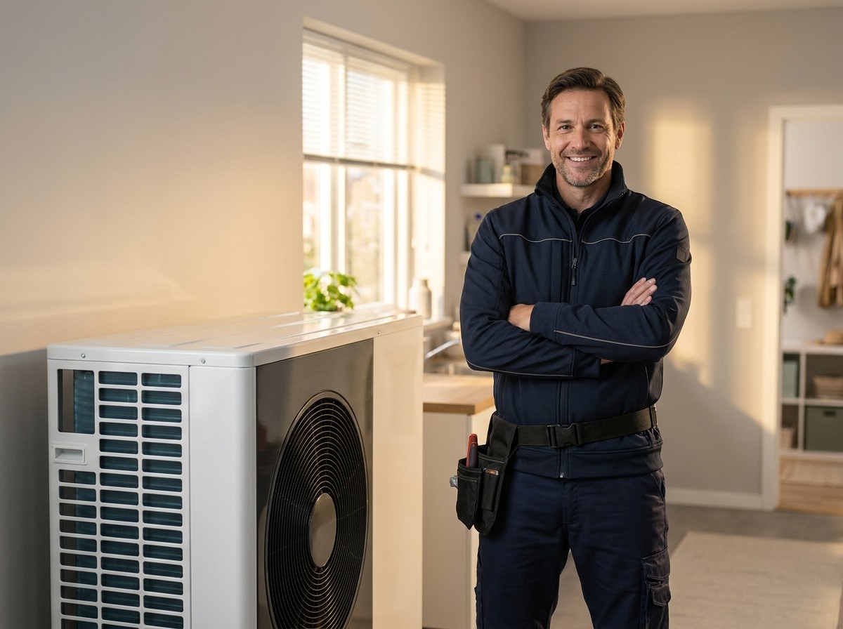 HVAC technician working in a professional service environment