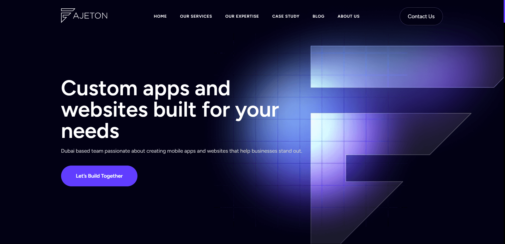 Hero Section of my web design portfolio