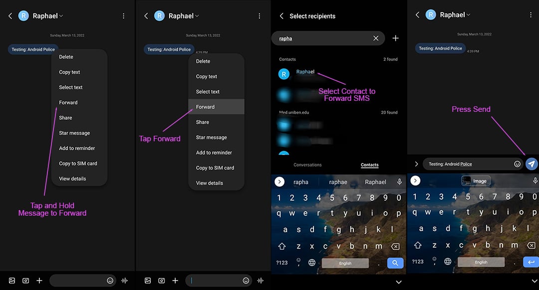 How to forward text from Samsung Messages