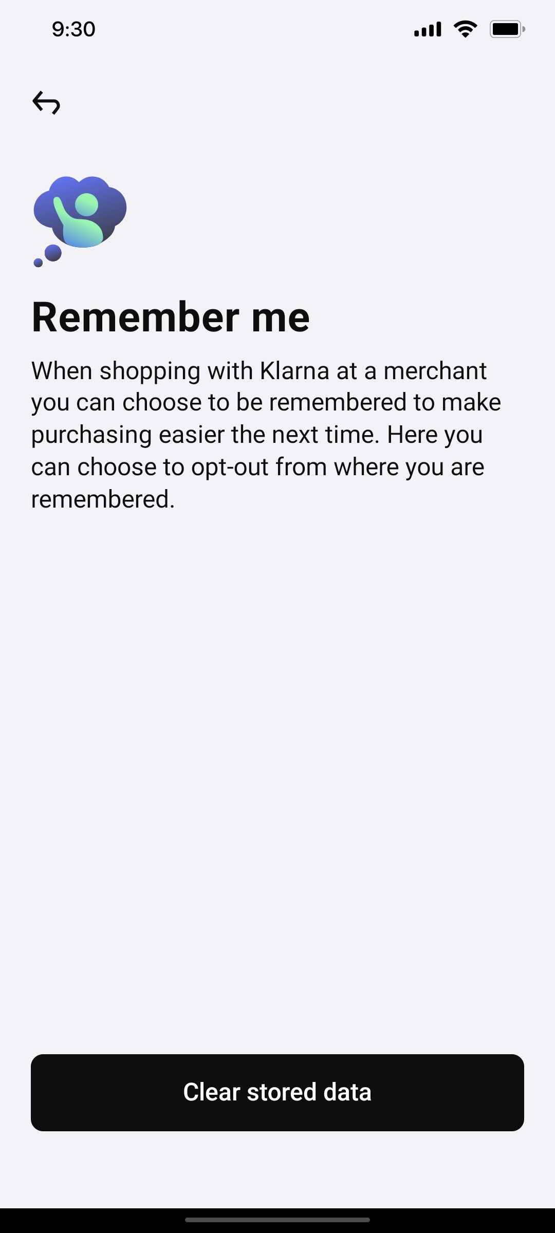 Klarna Remember Me Page Screen