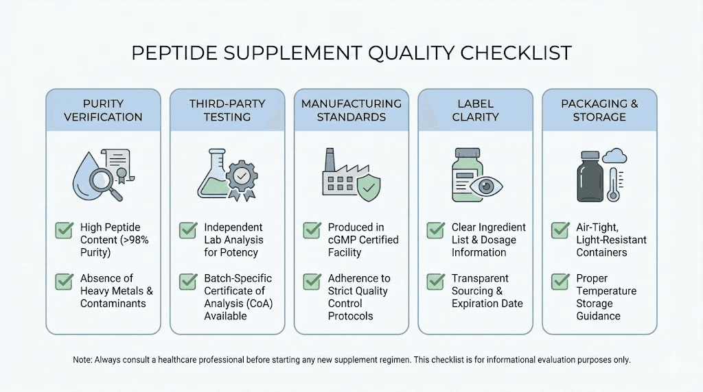 Peptide supplement quality evaluation checklist