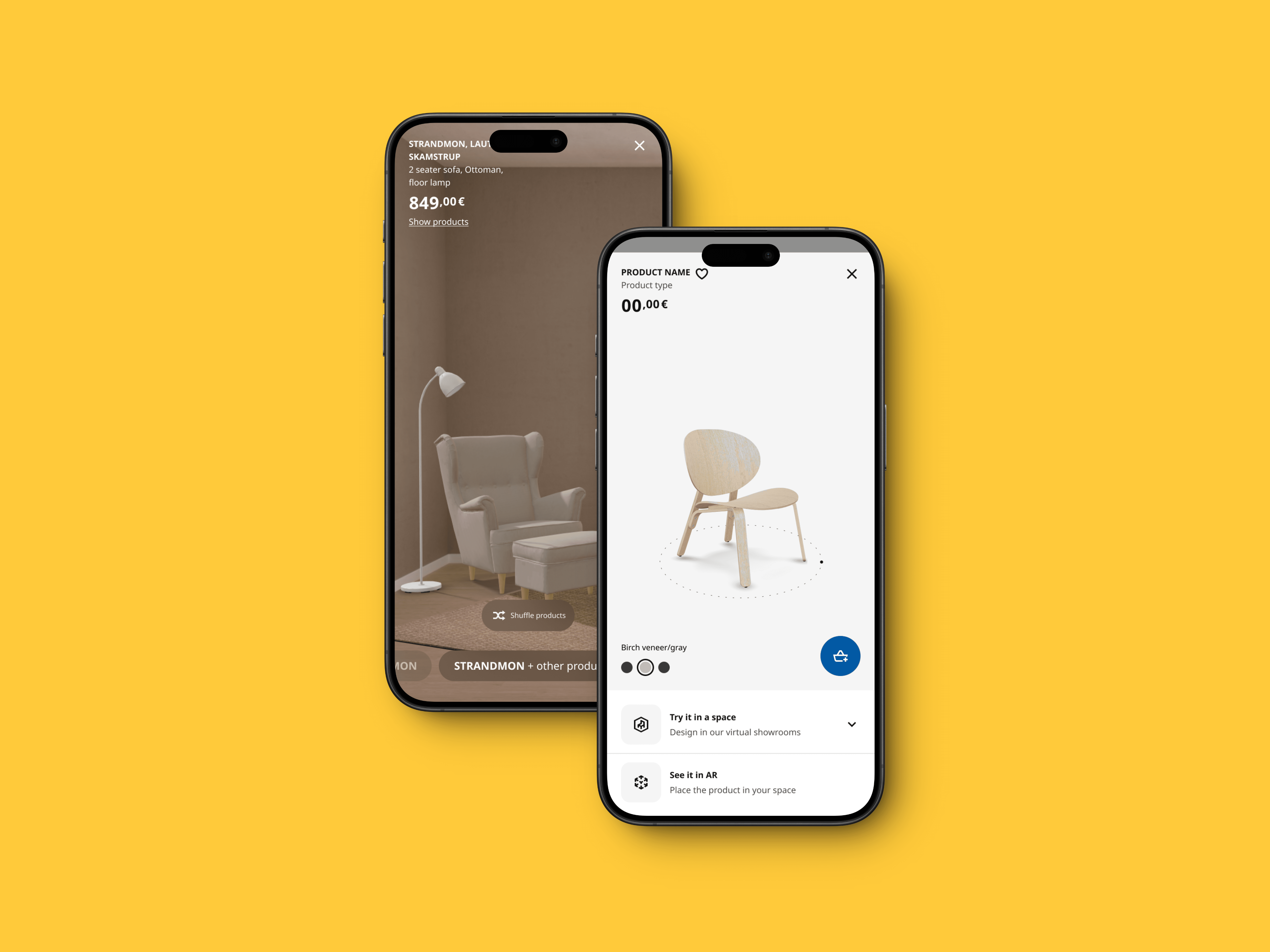 Two iPhones showing ikea designs