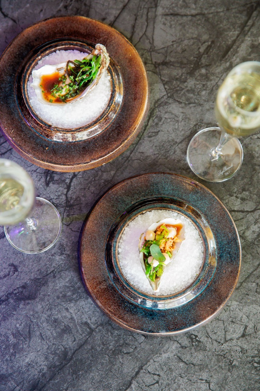 oyster flat lay at table food photography
