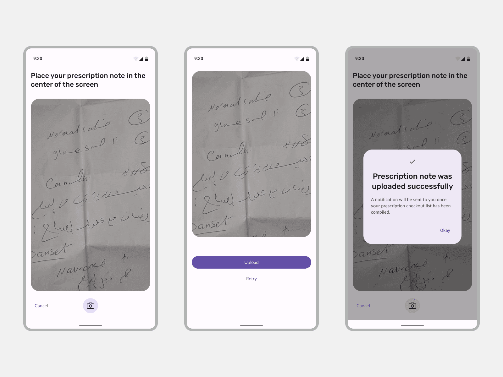 A representation of a customer scanning their prescription note to order medicine in Diamond Pharmacy App