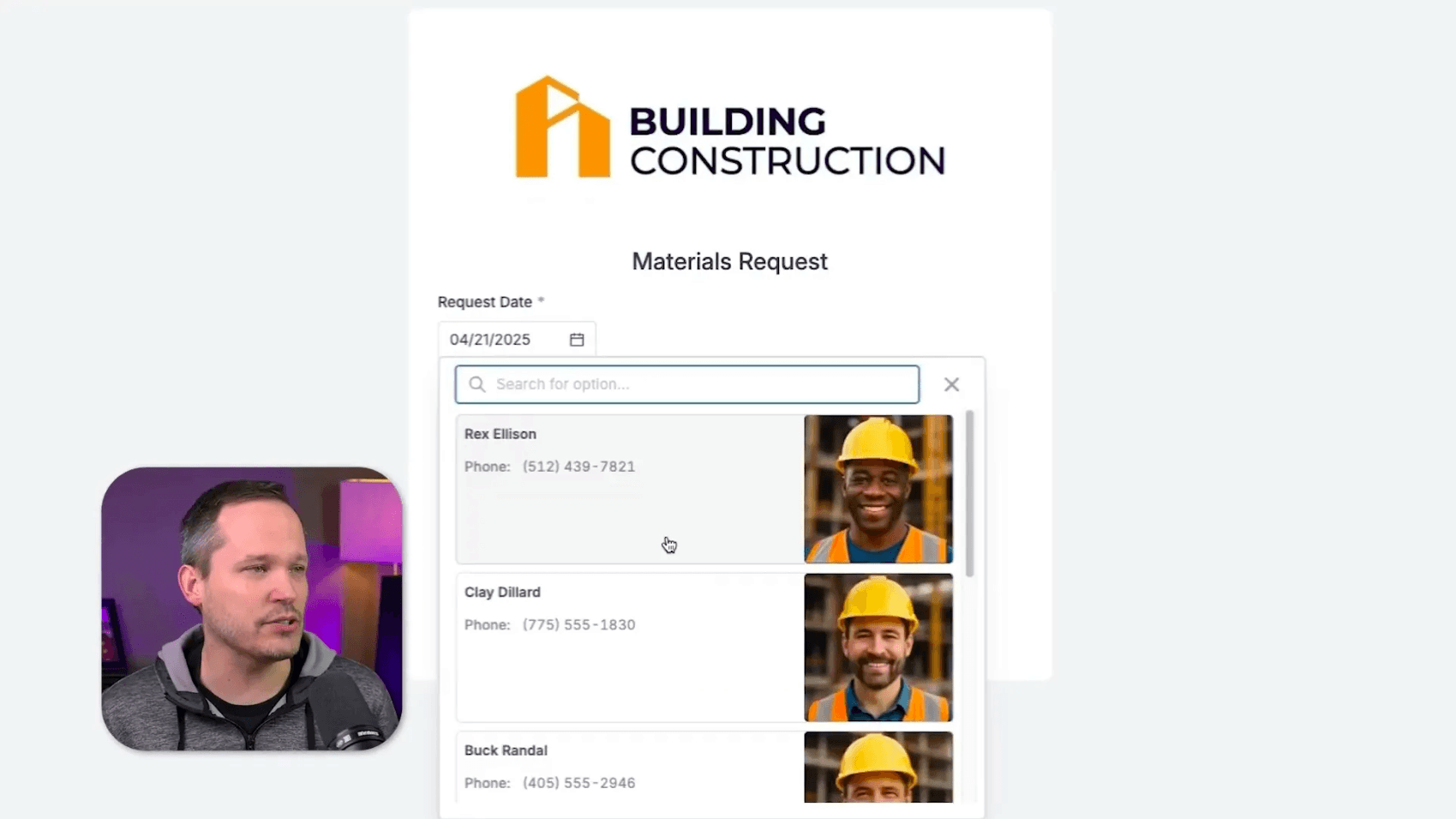 Construction worker using tablet to track inventory