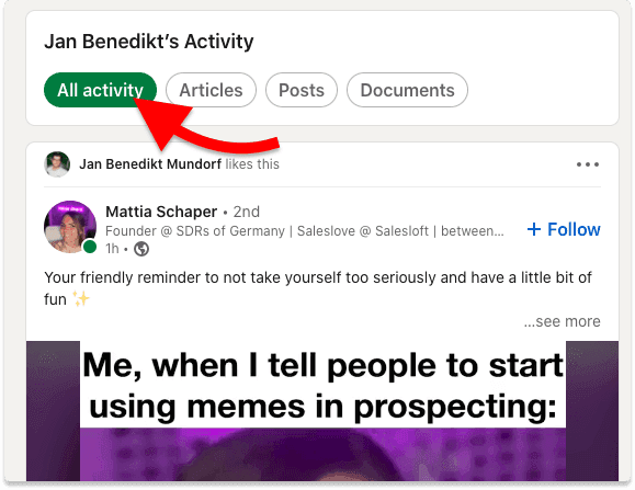 Social Selling LinkedIn Activity Tab | Breakcold