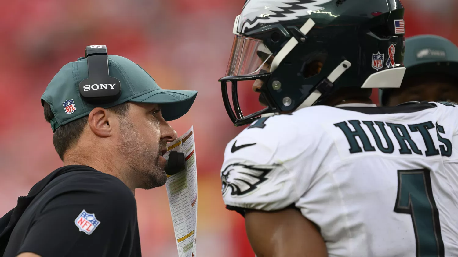 Kevin Patullo reacts on the Eagles sideline during 2025 NFL playoff loss