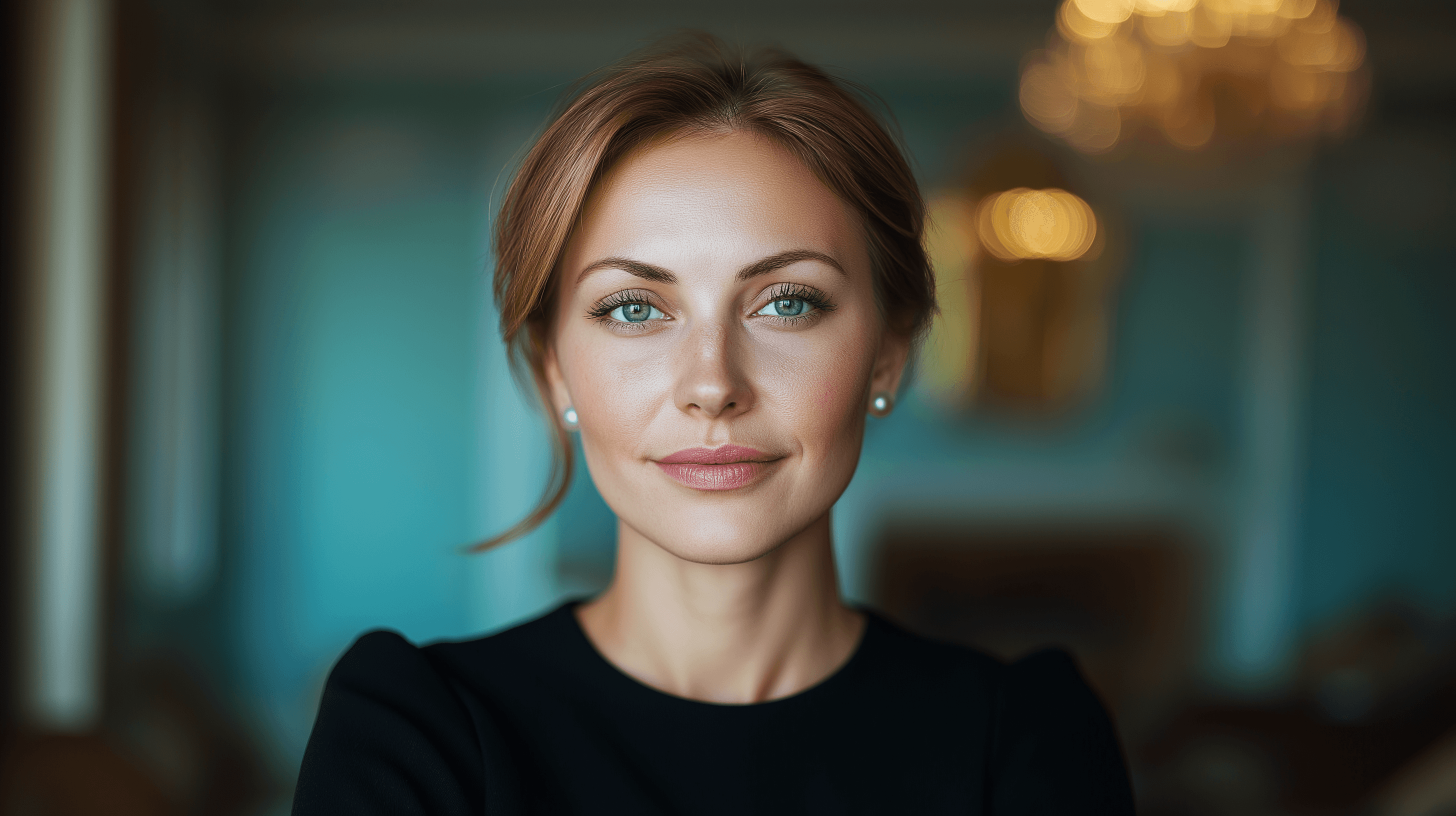 A close-up portrait of a confident high profile nanny