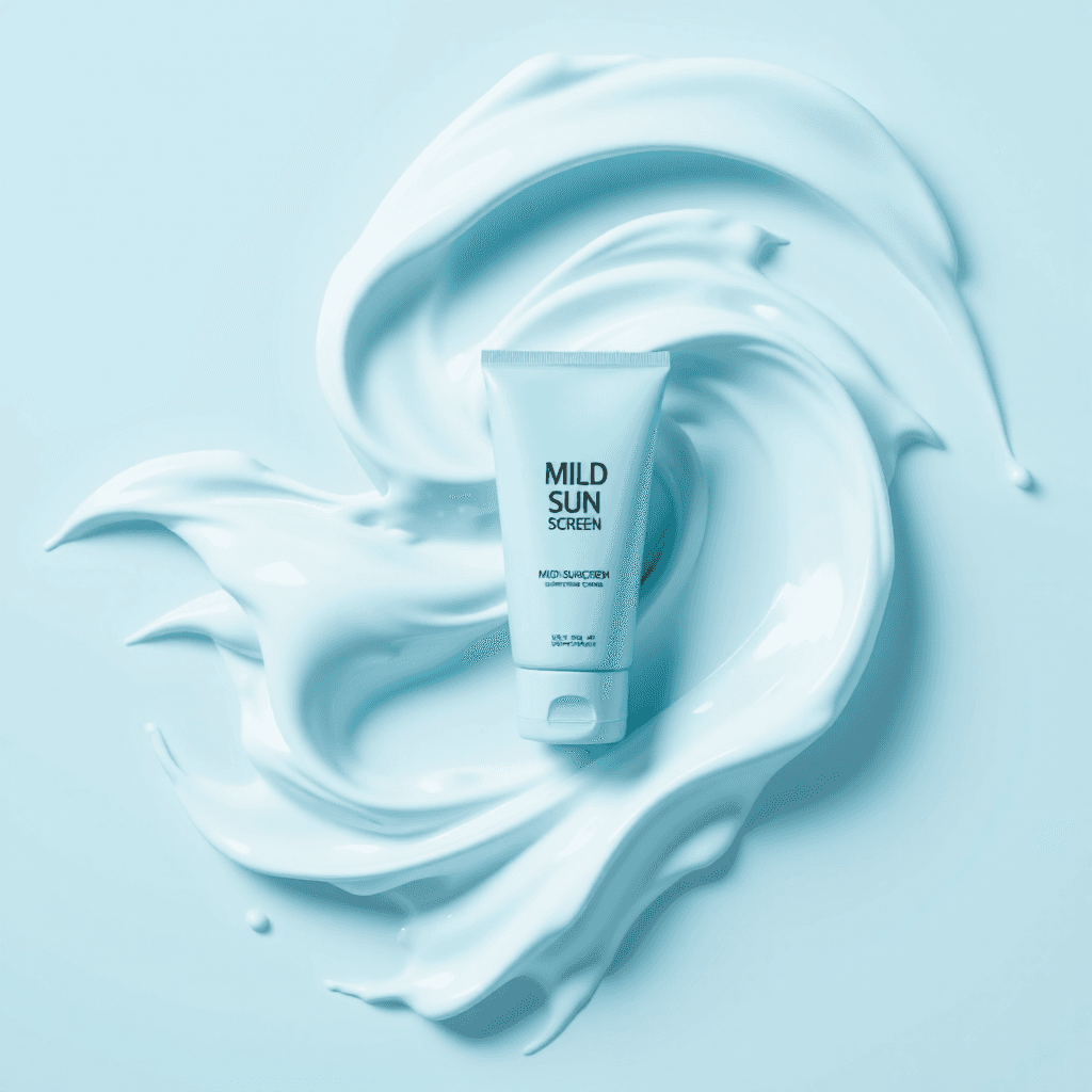 product photography of tube of mild sun screen