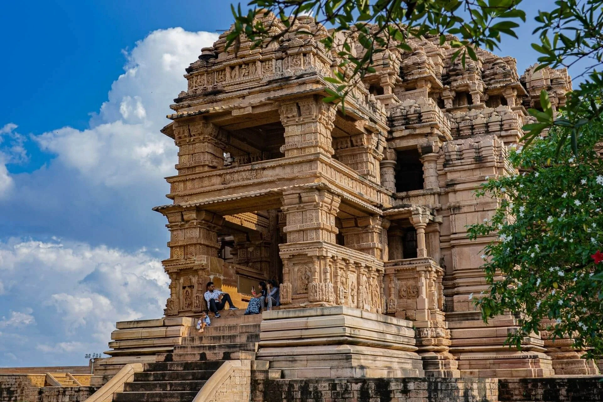 Intricately carved Khajuraho temple facade