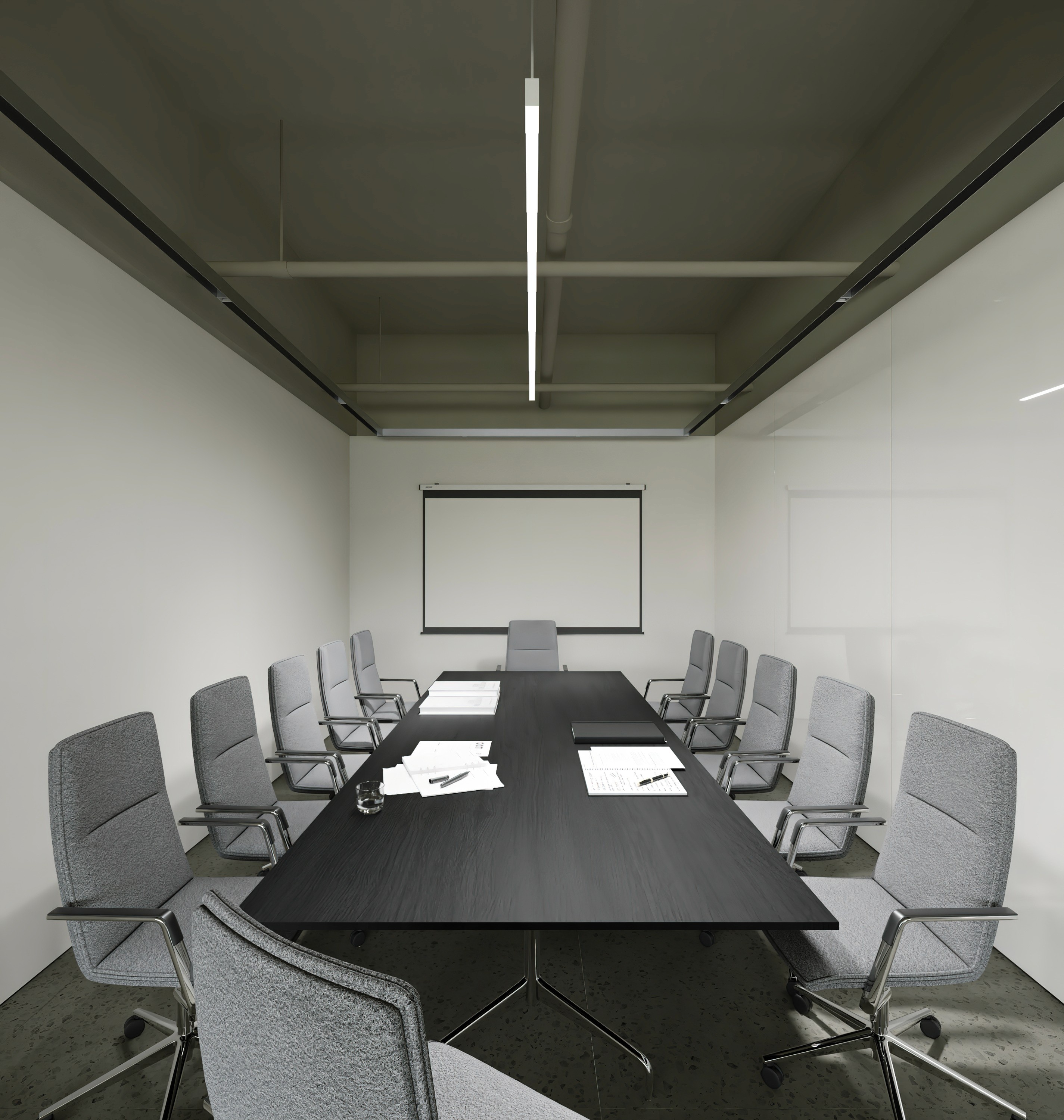 Detail shot of fluted oak wood textures in a commercial office renovation project