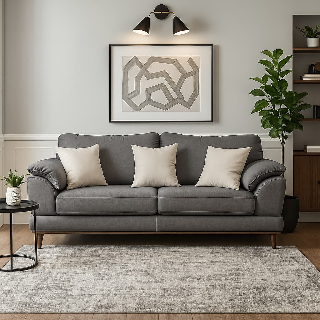 a living room filled with furniture and a large window