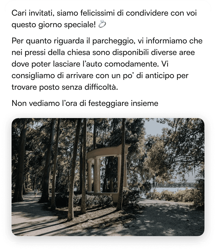 Schermata dell’app di togevent con dettagli attività e descrizioni, per condividere informazioni utili con i partecipanti.