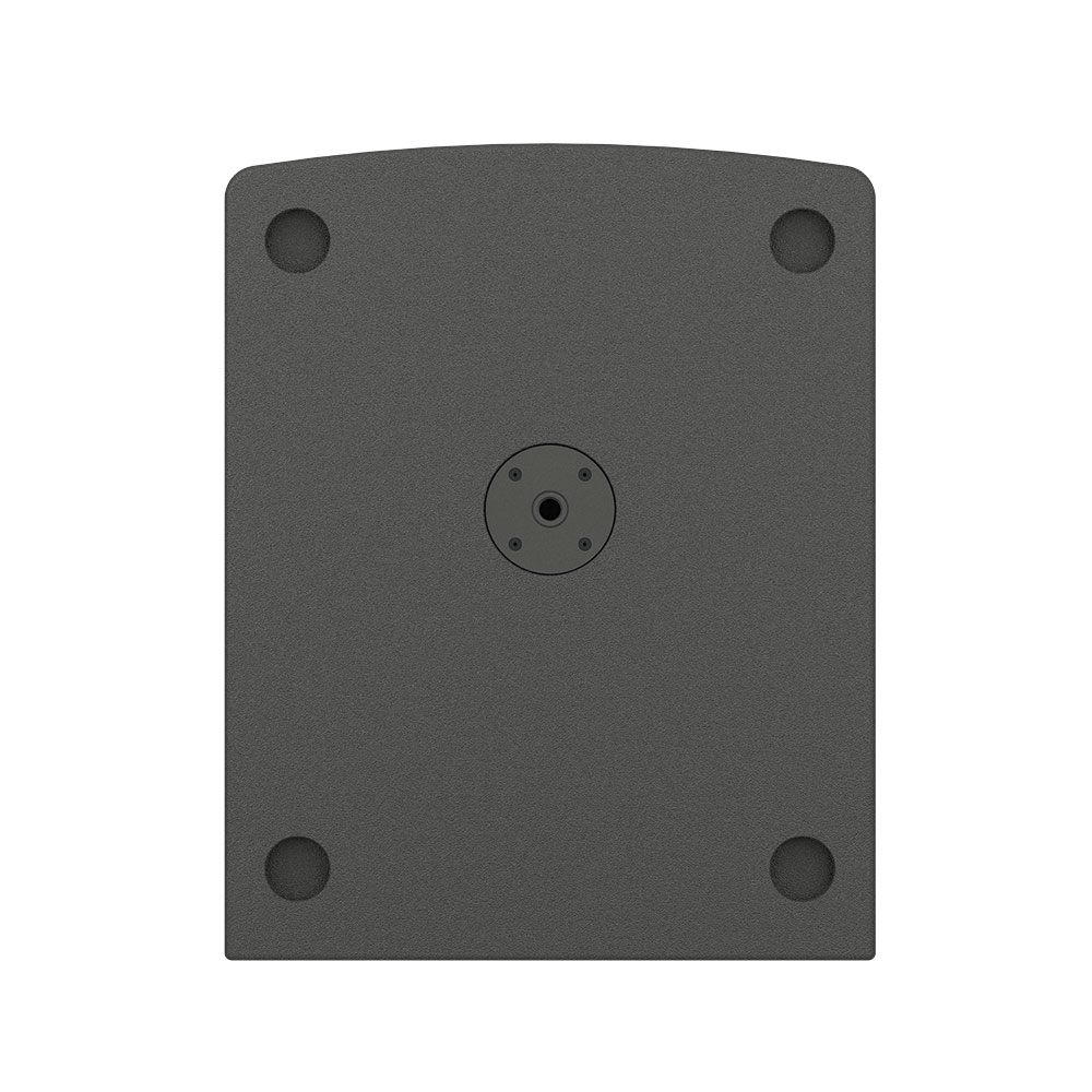 Black speaker stand base with four feet and center mount.
