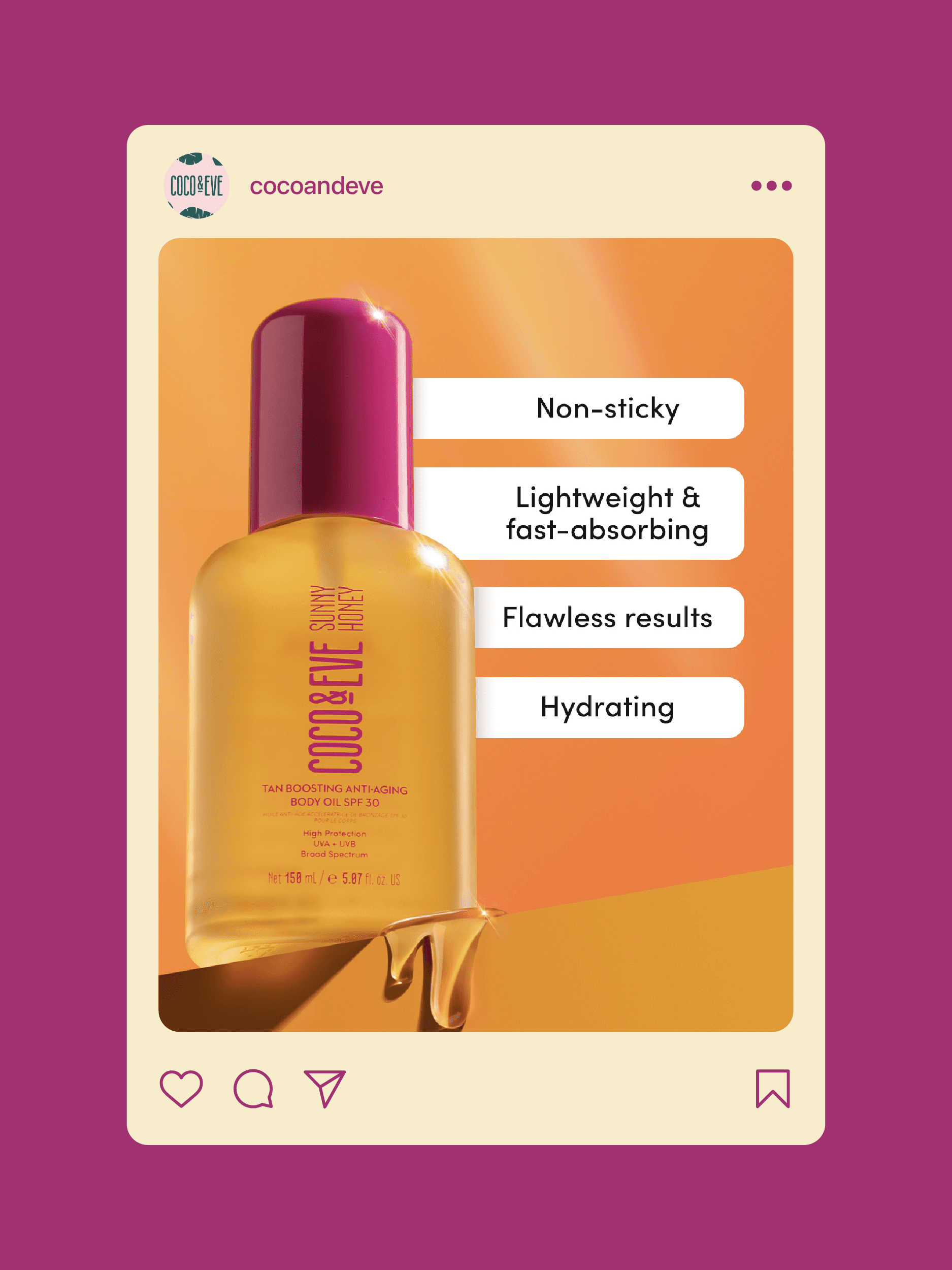 Coco & Eve Art Direction, Production, Graphic Design Social Media Design Body Oil Infographic