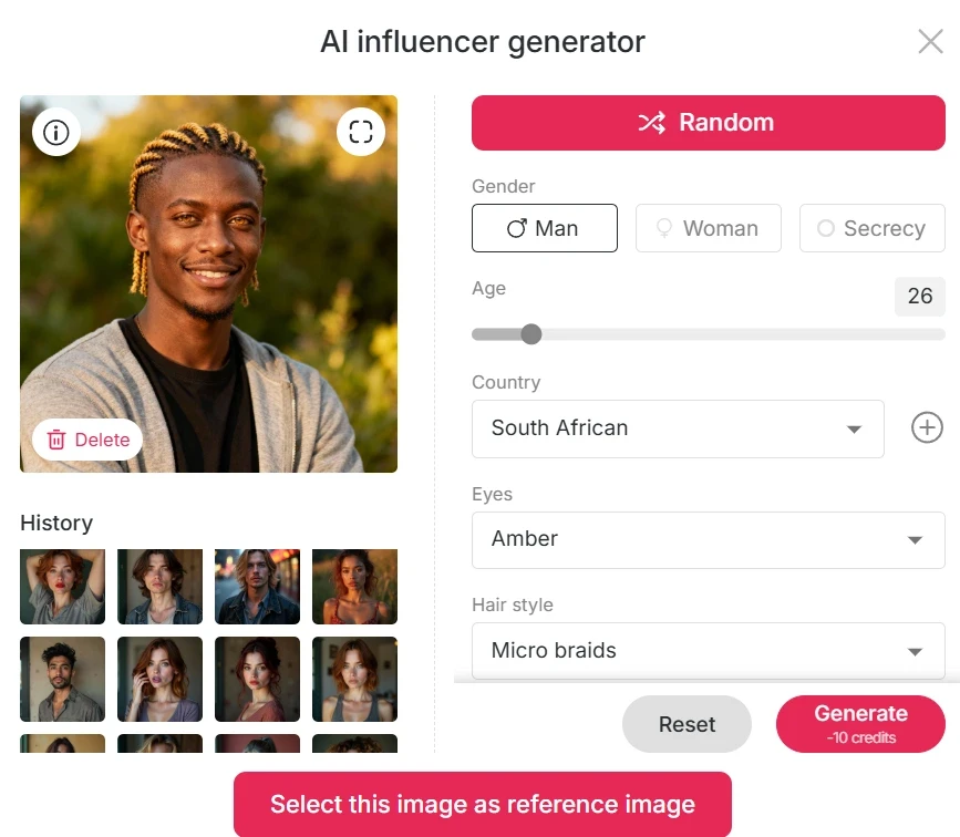 Click and create a black man AI.