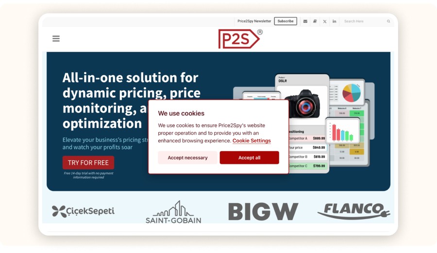 Price2Spy homepage