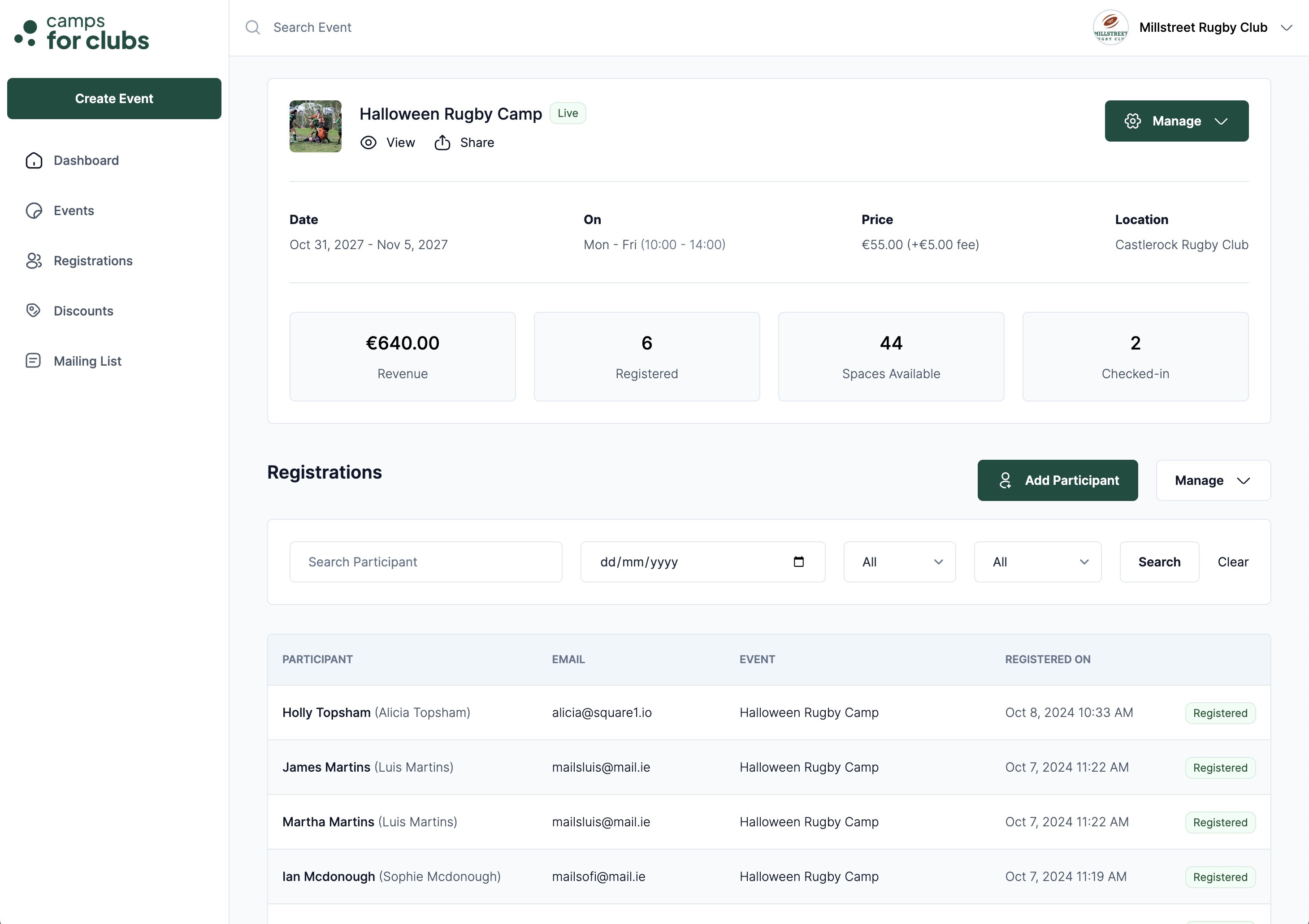 Gestion simple des inscriptions