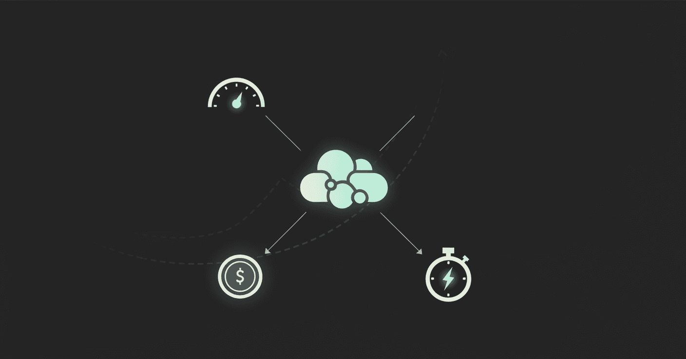 Concept illustration linking a central memory layer to icons for lower cost, faster resolution, and reduced latency