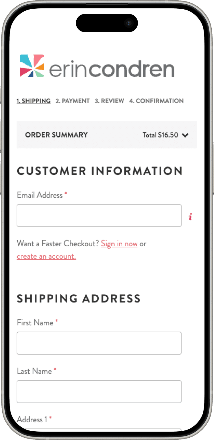 Phone showing old checkout experience with outdated form fields and inconsistent elements