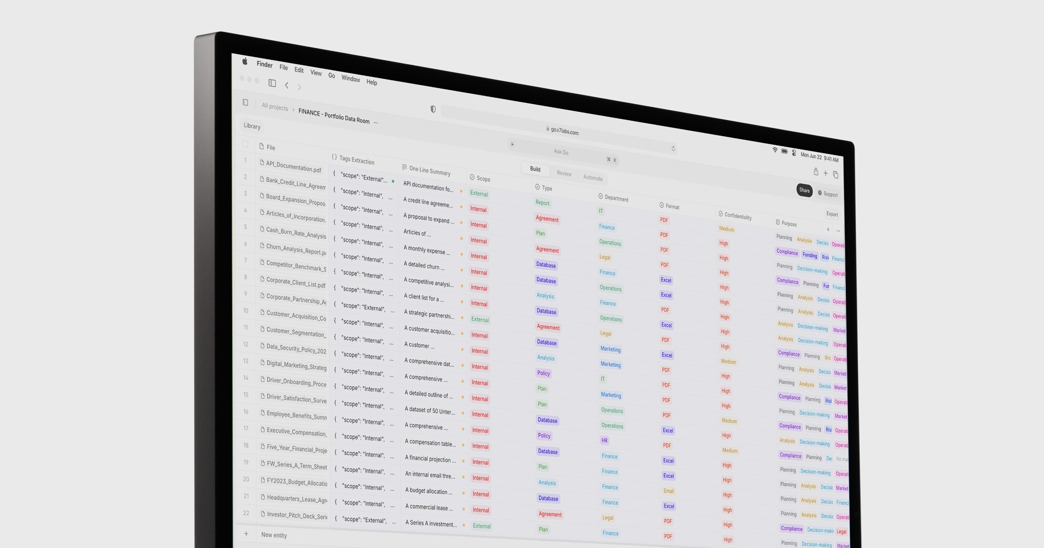Laptop screen showing a table of financial documents.
