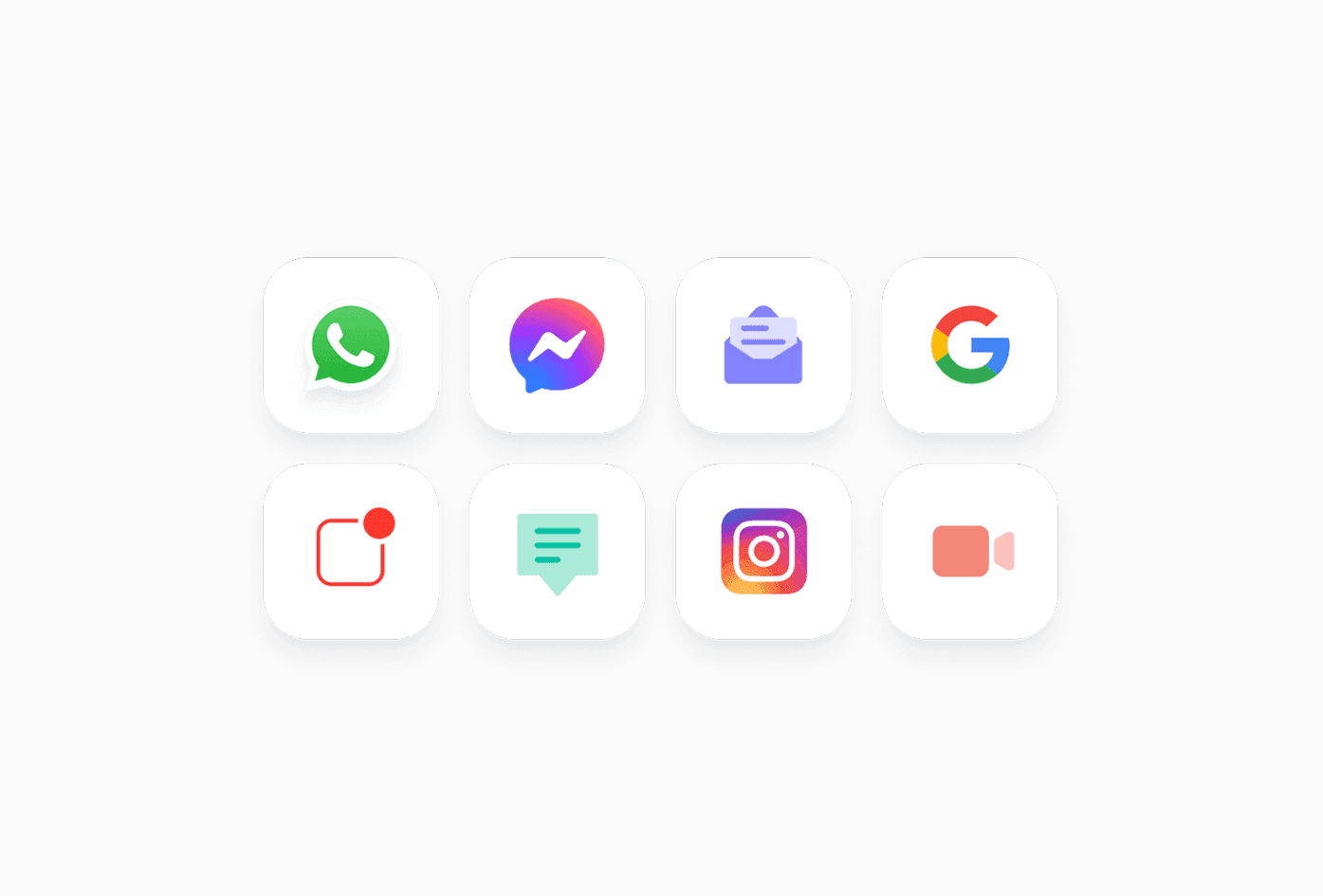 App logos such as WhatsApp, Facebook Messenger, Email, Google, and Instagram.