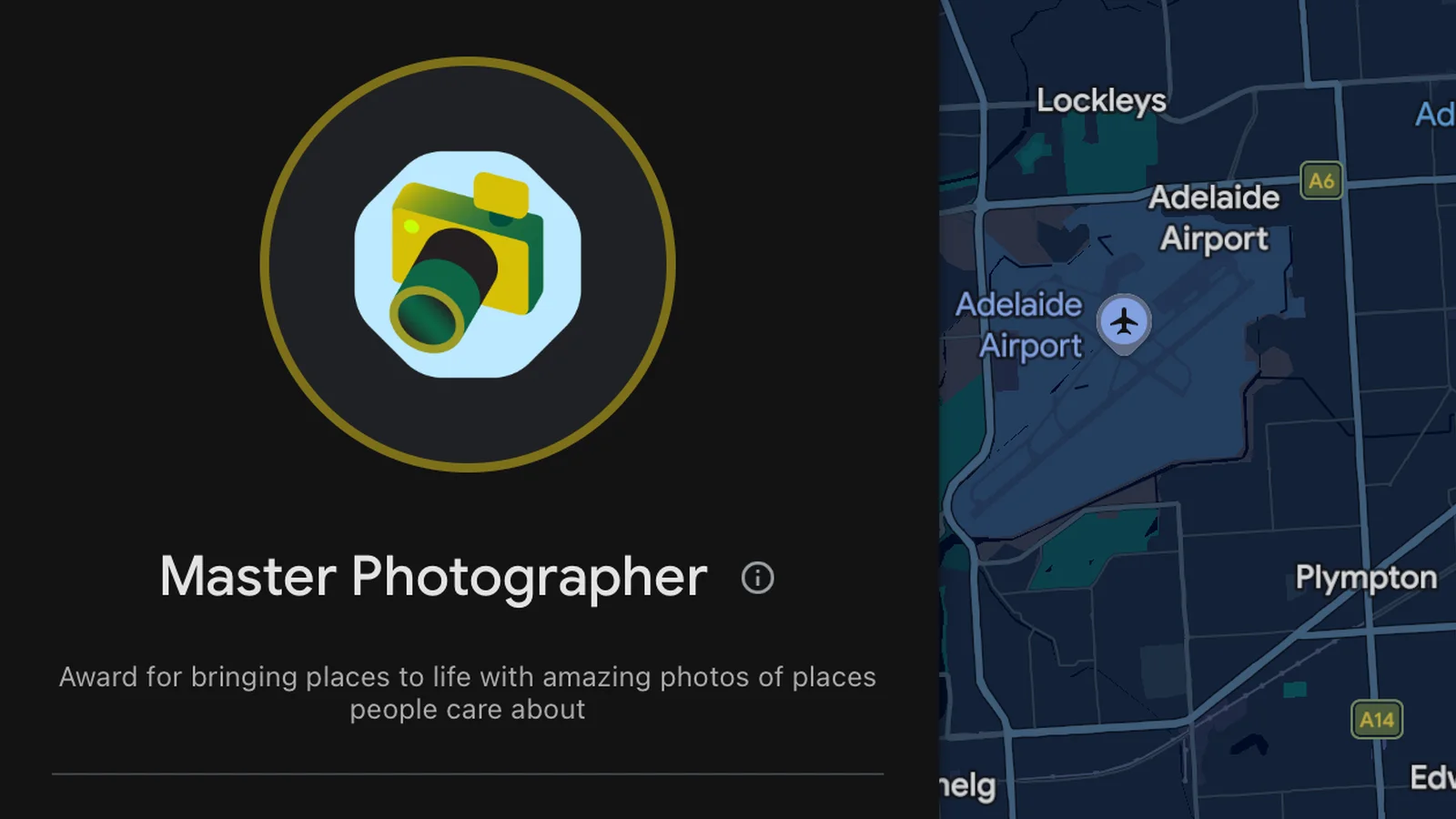 The official Google Maps Master Photographer badge awarded to ABM visual, displayed over a digital map of the Adelaide CBD. This tier-1 recognition highlights our 15.4 million verified views and our expertise in delivering premium Google Street View integrations for commercial clients.