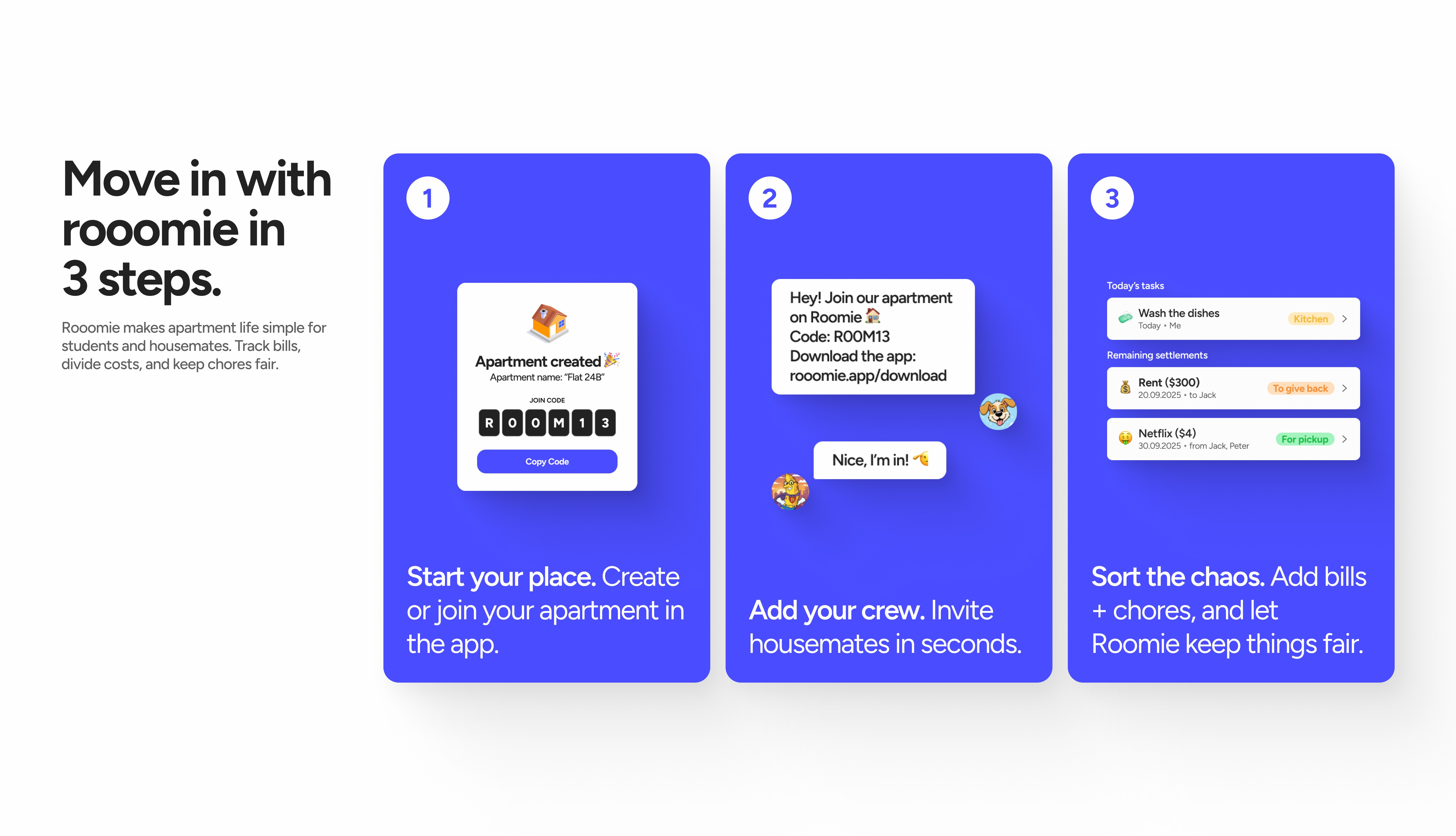 screenshot from rooomie.app website