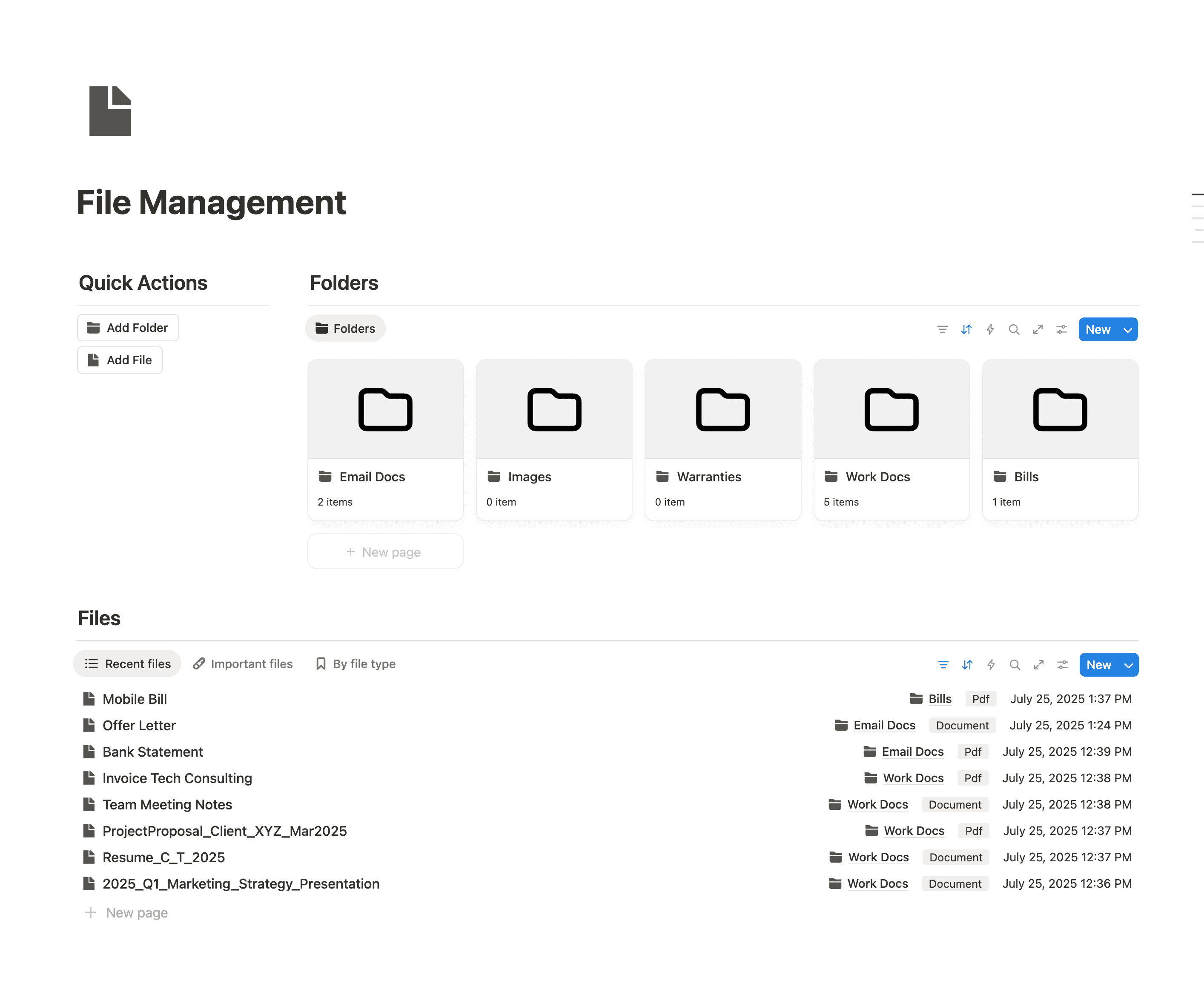 File Manager Notion template for organizing documents, files, and digital resources