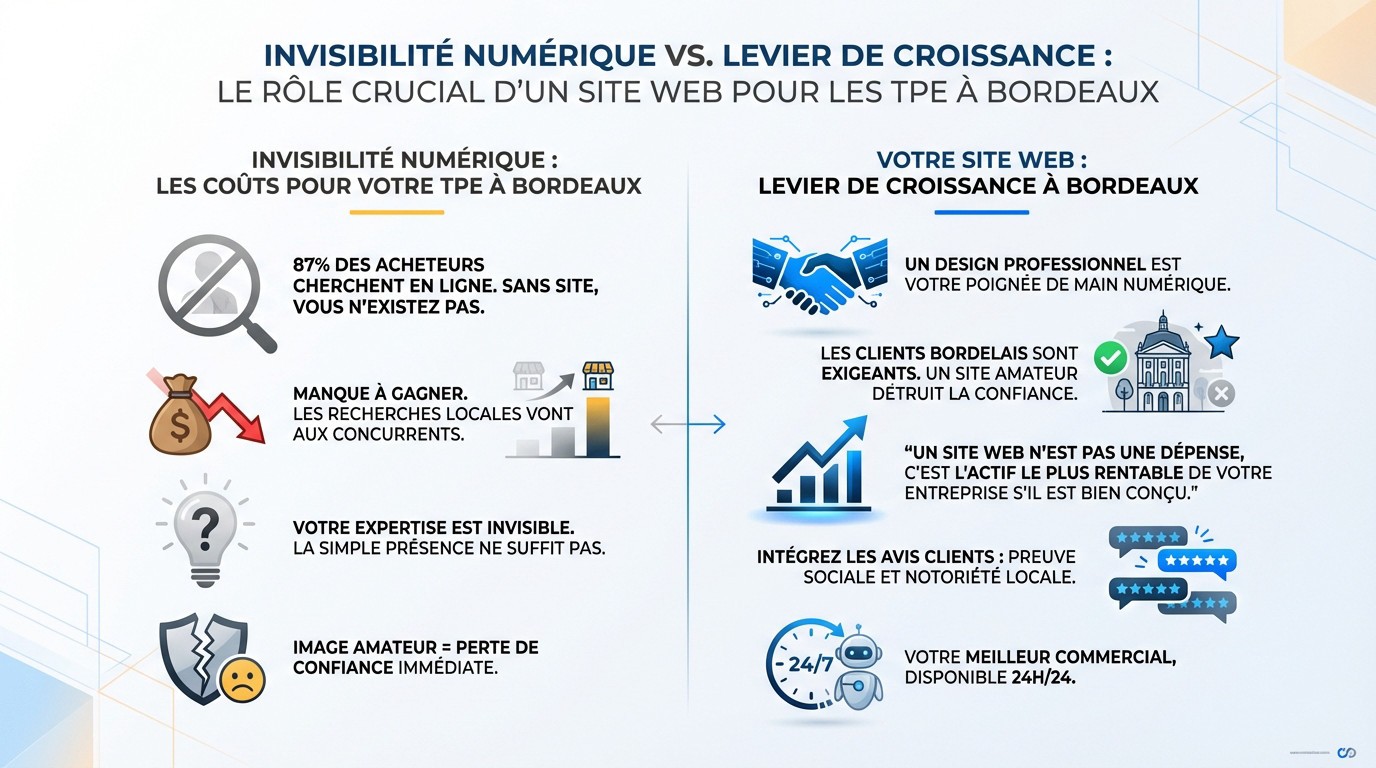Graphique montrant la perte de croissance d'une TPE à Bordeaux sans visibilité numérique face à ses concurrents