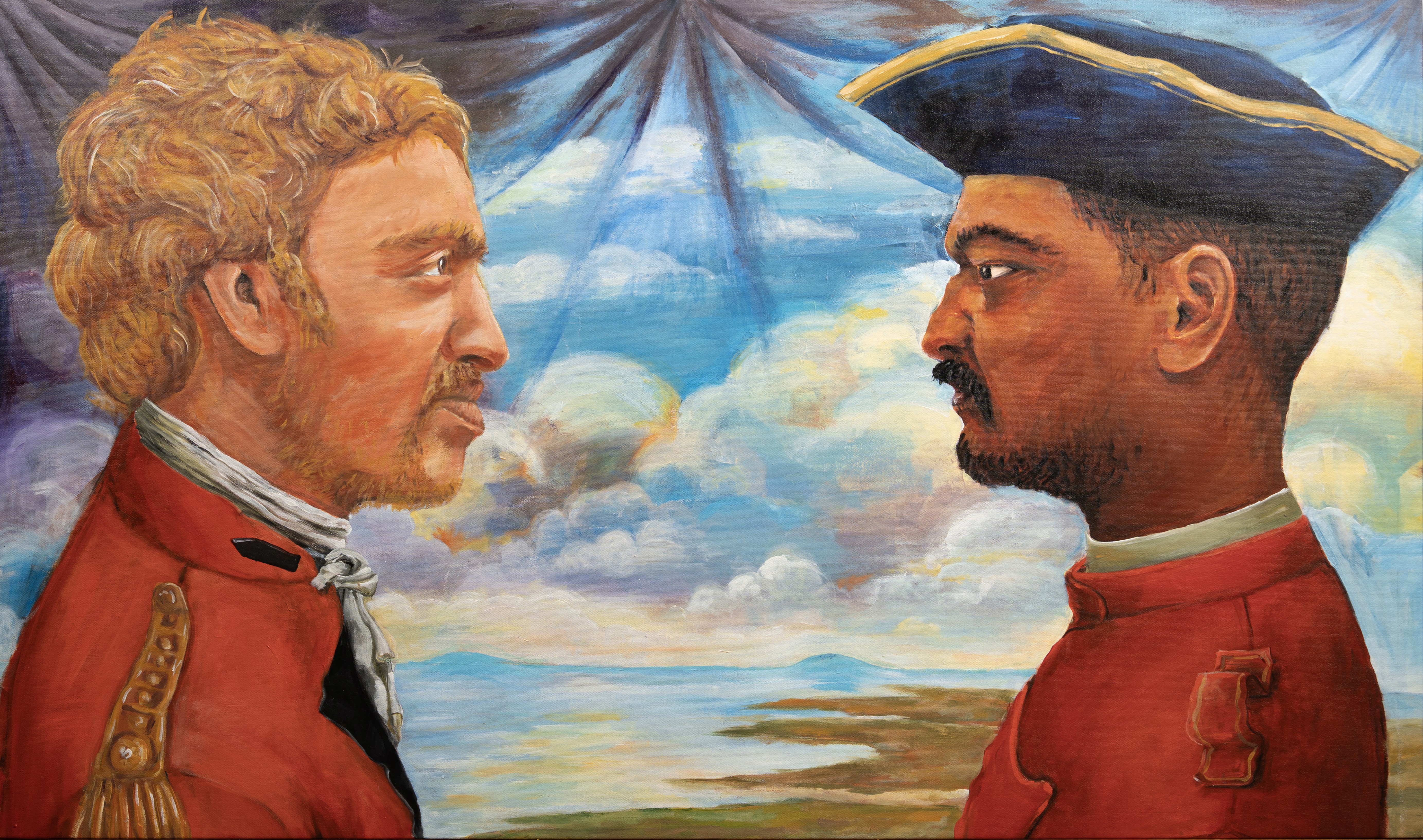 herd of sheep on road painting