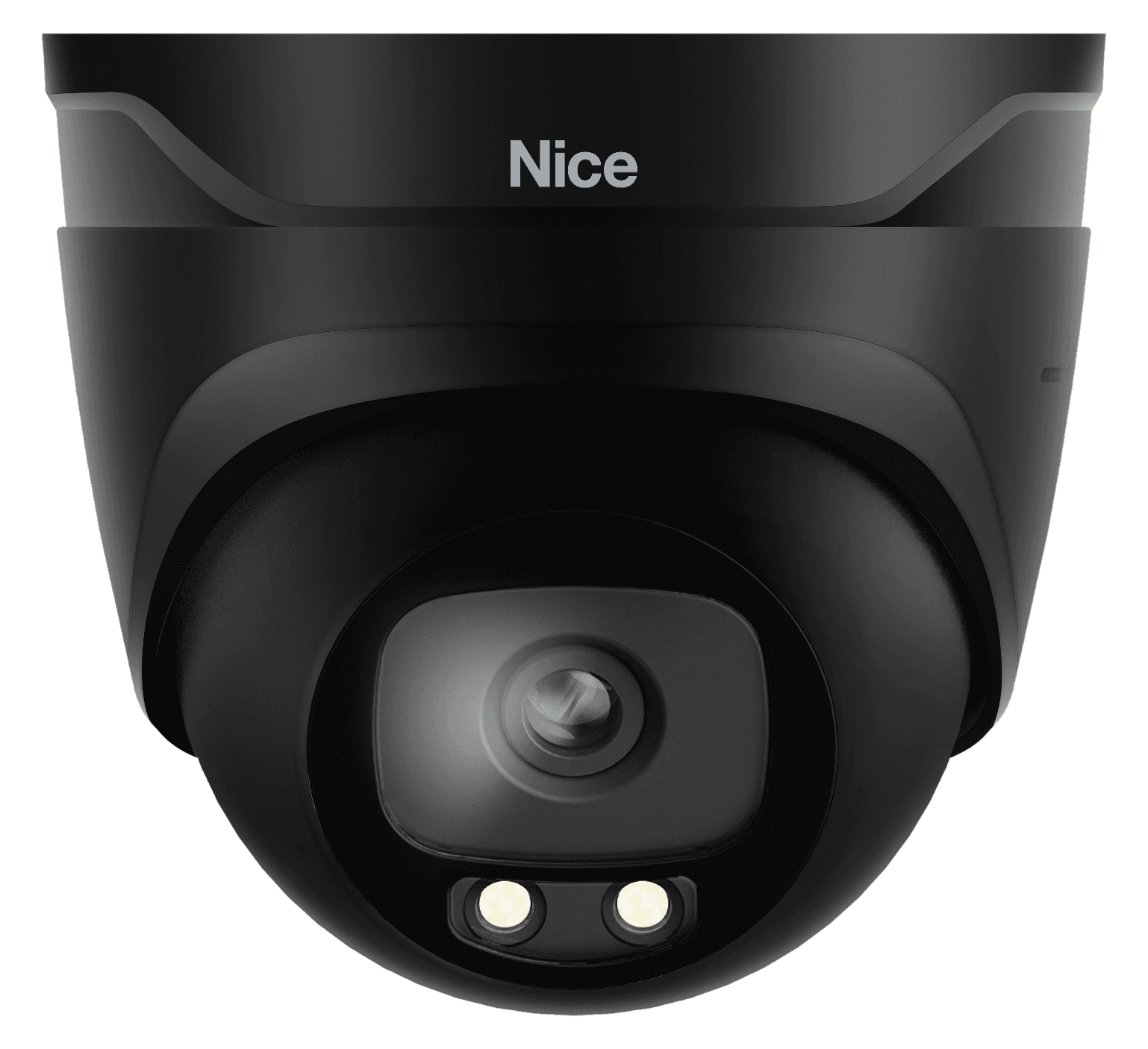 Black dome security camera with "Nice" logo