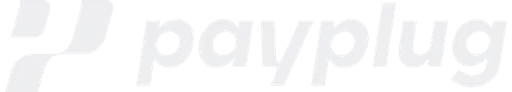 Logo blanc de Payplug, une solution de paiement en ligne, sur un fond uni sombre.