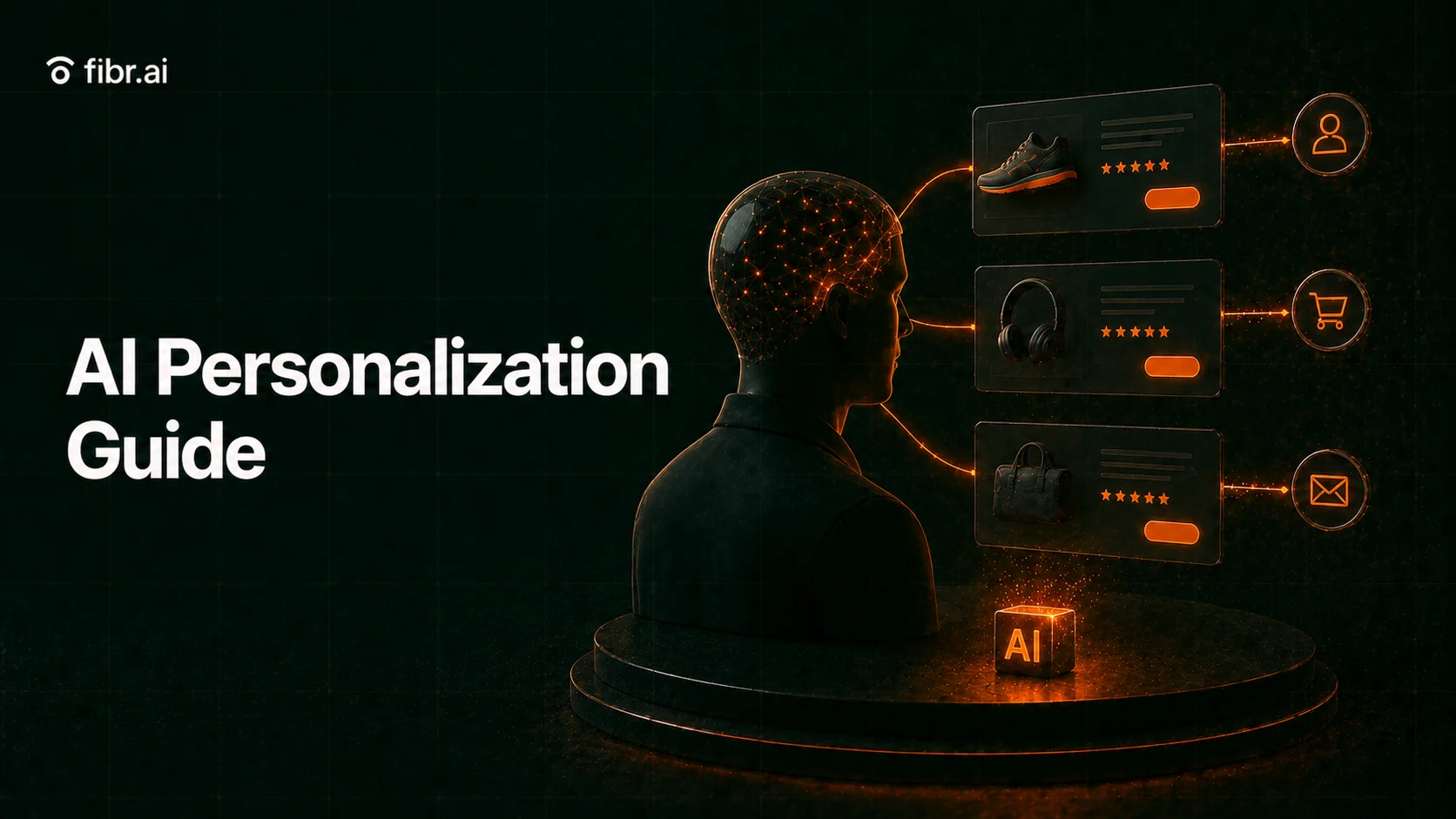 AI personalization visualization showing a digital user profile connected to dynamically personalized product recommendations and adaptive customer experiences powered by AI.