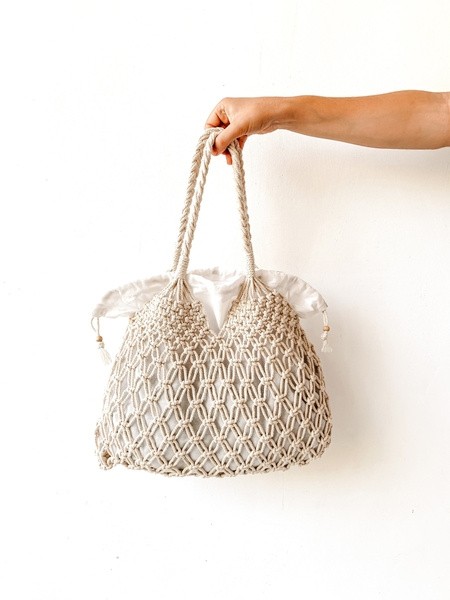 Handcrafted macrame tote bag with textured cotton weave