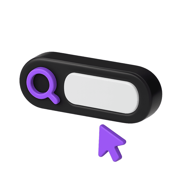 3D search bar with magnifying glass icon and a cursor, ready to input search terms.