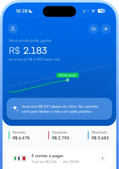 Visor mostra limite de gastos e saldo positivo projetado por IA