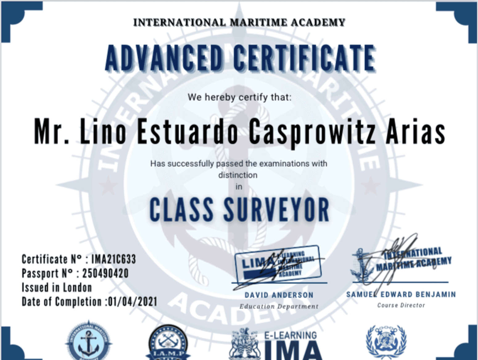 Class Surveyor certificate