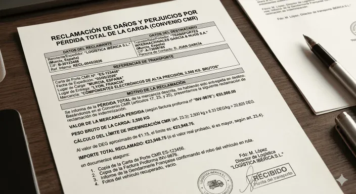 Demanda y reclamación de daños por pérdida de mercancía según la normativa LOTT / CMR.
